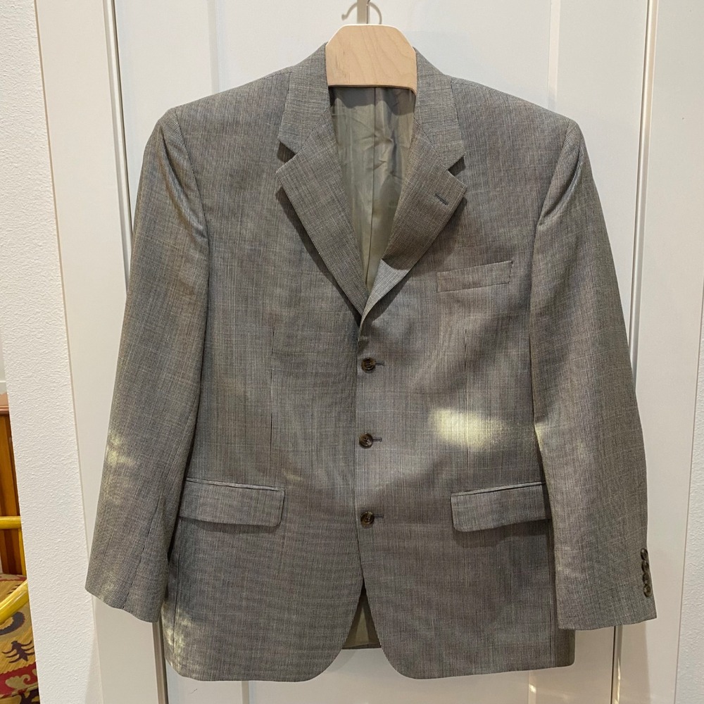Ralph Lauren Mens Micro Check Windowpane Blazer Jacket Brown Blue 3 Button, 46L